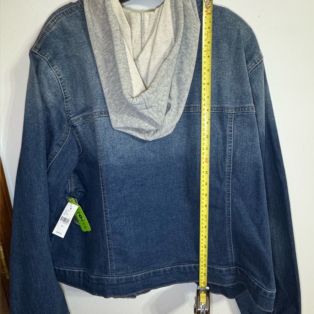 NWT Lane Bryant Blue Denim Jacket with Gray Hood - Picture 4 of 8